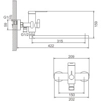 Смеситель с длинным изливом для ванны BELZ B813 B22813-3 оружейная сталь