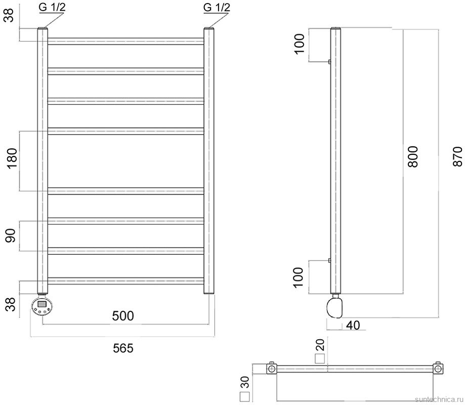 Полотенцесушитель электрический Domoterm Квадро П8 50x80 EL, хром, L