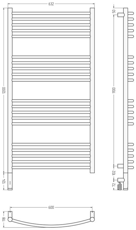 Полотенцесушитель электрический Сунержа Богема 3.1 15-6002-1260 130x65 см, подключение слева, темный титан муар, лесенка