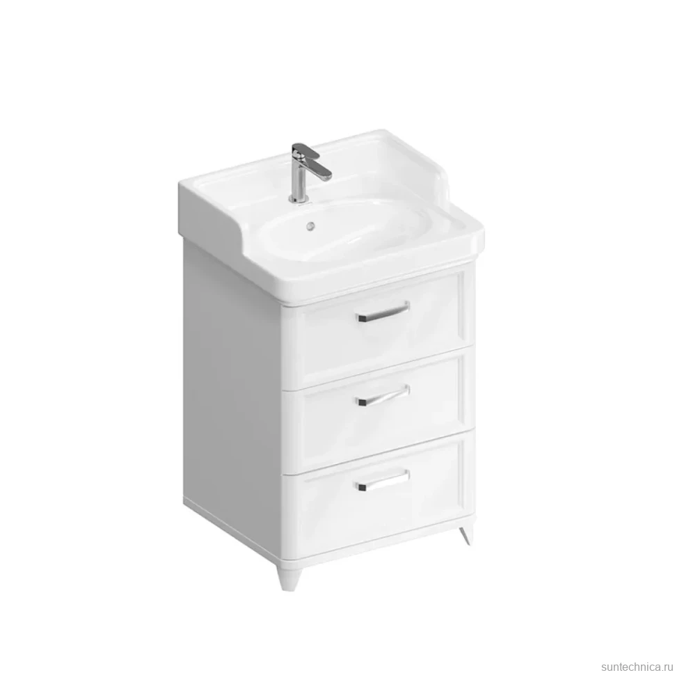Тумба с раковиной KERAMA MARAZZI Pompei 60 напольная, с 3 ящиками, глянцевая белая