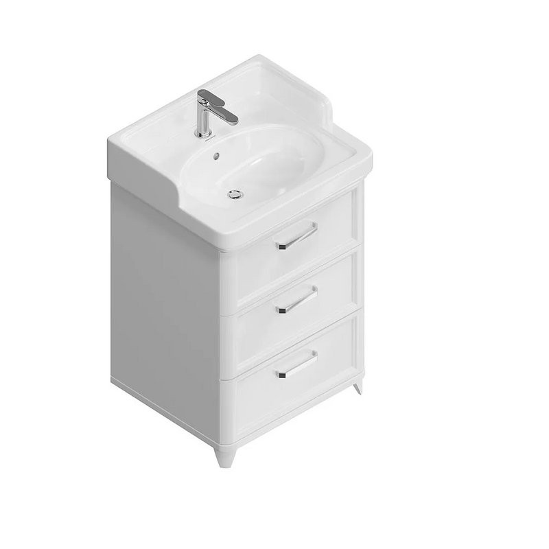 Тумба с раковиной KERAMA MARAZZI Pompei 60 напольная, с 3 ящиками, глянцевая белая