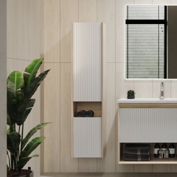 Шкаф пенал для ванной Jorno Tossony 140 сонома светлая, белый