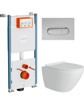 Комплект Унитаз подвесной Teymi Lina Pro T40106 с микрофлитом, безободковый, белый + Инсталляция VitrA V-Fix Core 732-5800-01PV + Кнопка Root Round 740-2280 хром