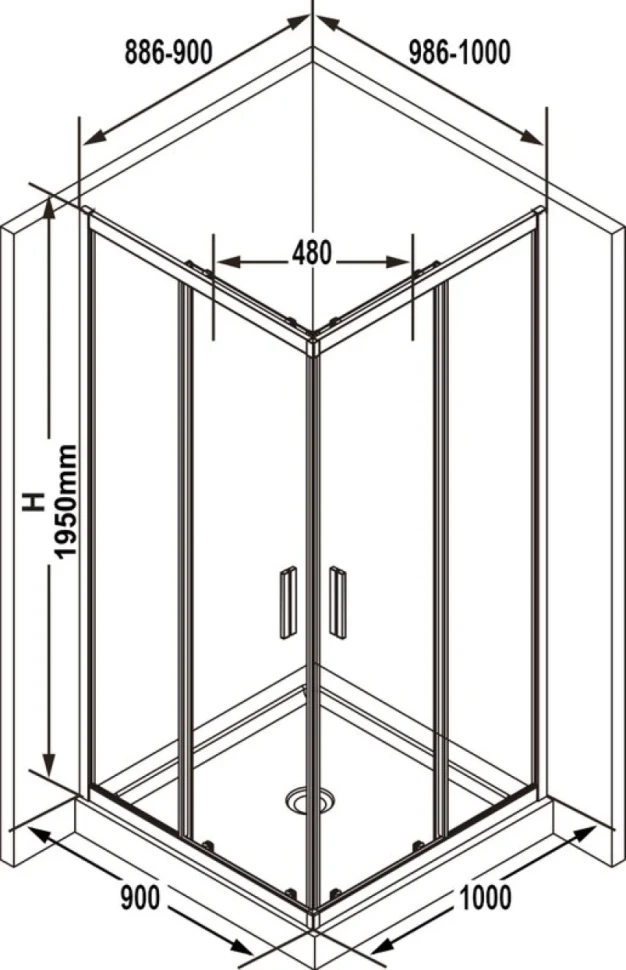 Душевой уголок Ravak Blix Slim BLSRV2K 100x90, профиль черный