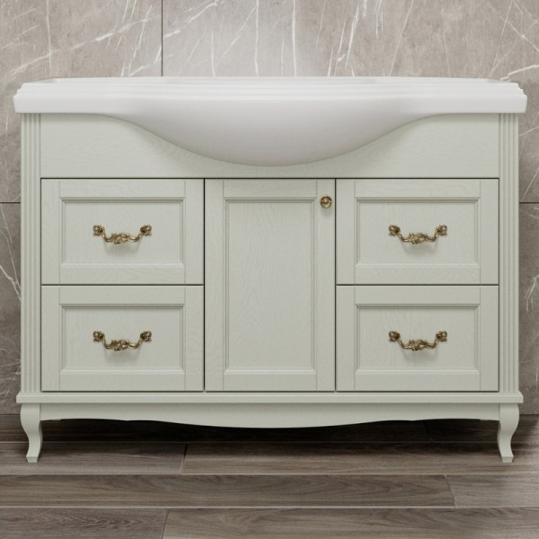 Тумба с раковиной ValenHouse Эллина 120 слоновая кость, 4 ящика, 1 дверца, ручки бронза