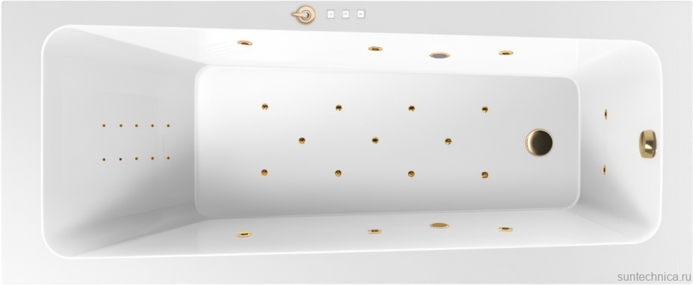 Акриловая ванна Excellent Ava Ultra Nano 160x70 см, встраиваемая, с гидромассажем, белая, с каркасом, со сливом-переливом, фурнитура золото