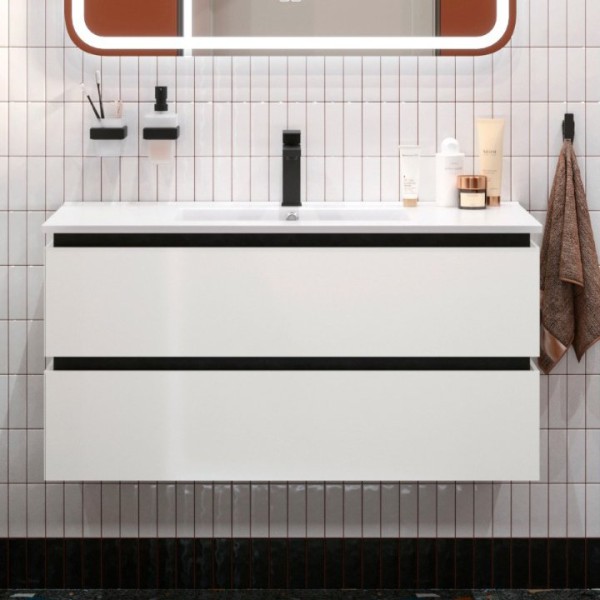 Тумба с раковиной Cezares Plane 100 bianco lucido, раковина Cezares CZR-8002-100