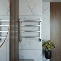 Полотенцесушитель электрический Grota Lore 530х600 NM EL 60x55 см, подключение справа, слева, скрытое подключение справа, матовый хром, лесенка, с полкой