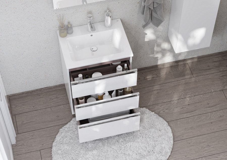 Тумба с раковиной Roca The Gap 60 3 ящика, белый глянец, раковина 3279A8000