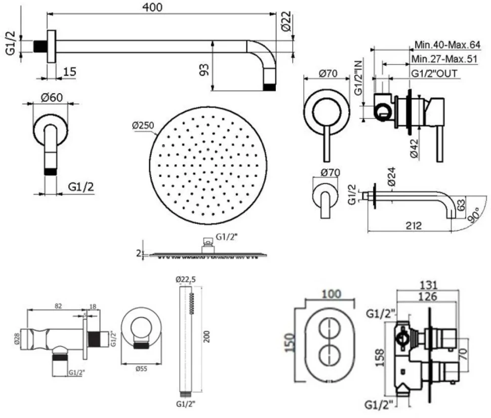 Комплект для ванной Plumberia Selection Ixo KITZXOT18CR210 С ВНУТРЕННЕЙ ЧАСТЬЮ, хром