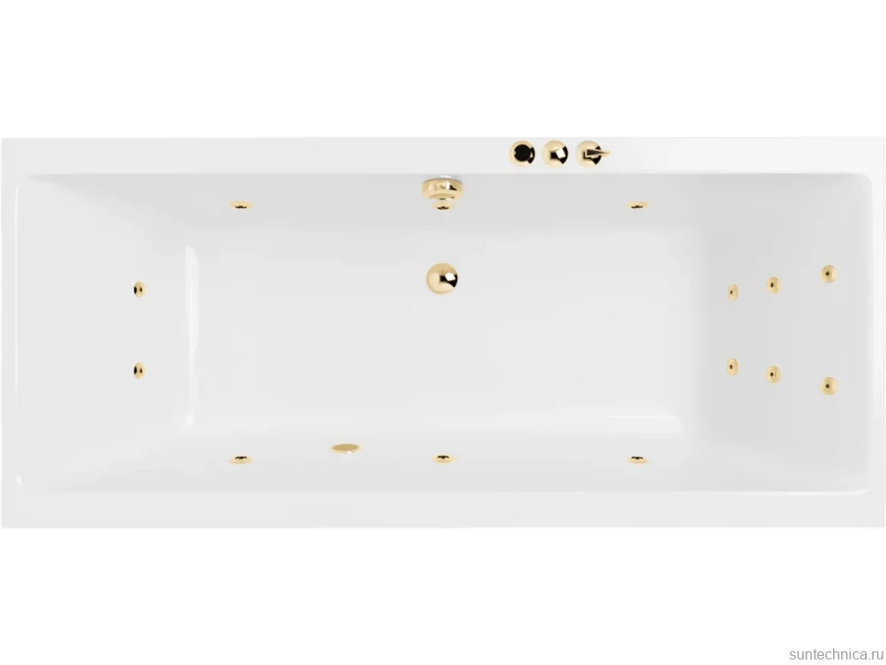 Акриловая ванна Excellent Pryzmat Smart 190x90 см, встраиваемая, с гидромассажем, белая, с каркасом, со сливом-переливом, фурнитура золото