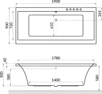 Акриловая ванна Excellent Pryzmat Smart 190x90 см, встраиваемая, с гидромассажем, белая, с каркасом, со сливом-переливом, фурнитура золото