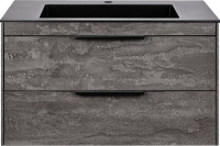 Тумба с раковиной Vincea Chiara 2D 80, 2 ящика, камень, с черной раковиной