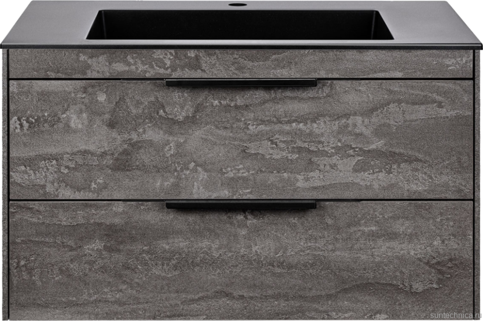Тумба с раковиной Vincea Chiara 2D 80, 2 ящика, камень, с черной раковиной