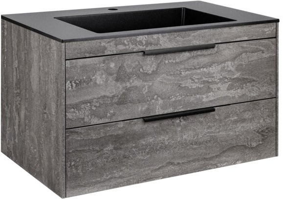 Тумба с раковиной Vincea Chiara 2D 80, 2 ящика, камень, с черной раковиной