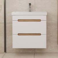 Тумба с раковиной SanStar Diva 60 подвесная, матовая белая, дуб вотан, раковина Фостер 60