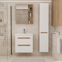 Тумба с раковиной SanStar Diva 60 подвесная, матовая белая, дуб вотан, раковина Фостер 60