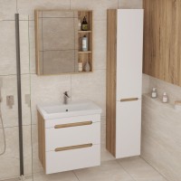 Тумба с раковиной SanStar Diva 60 подвесная, матовая белая, дуб вотан, раковина Фостер 60