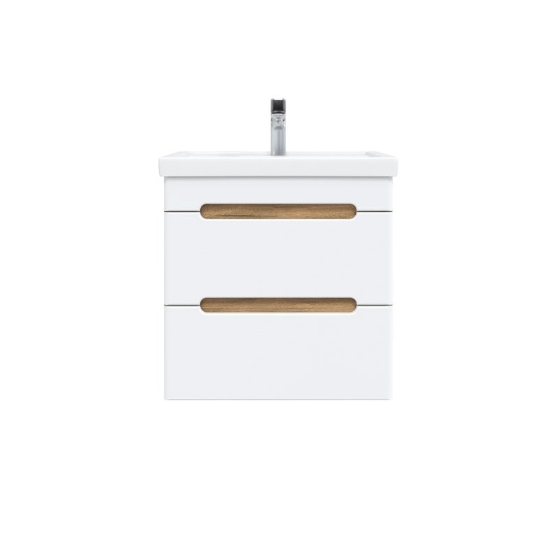 Тумба с раковиной SanStar Diva 60 подвесная, матовая белая, дуб вотан, раковина Фостер 60