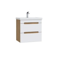 Тумба с раковиной SanStar Diva 60 подвесная, матовая белая, дуб вотан, раковина Фостер 60