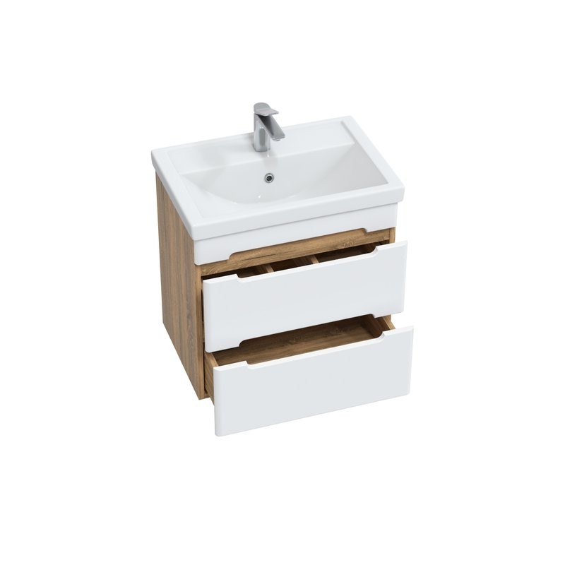 Тумба с раковиной SanStar Diva 60 подвесная, матовая белая, дуб вотан, раковина Фостер 60