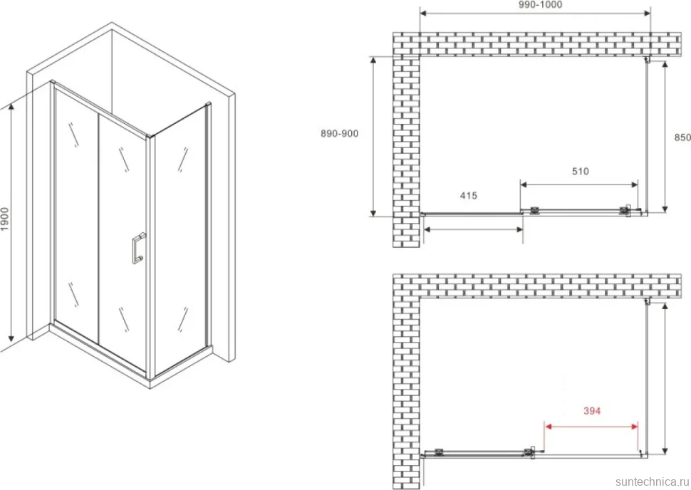 Душевой уголок Abber Schwarzer Diamant AG301005-S905 100x90, профиль хром, стекло прозрачное
