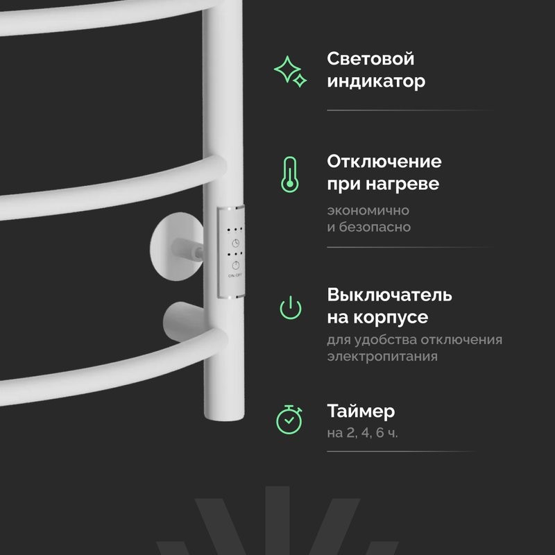 Полотенцесушитель электрический EWRIKA Сафо ПР 80х50, с полкой, белый
