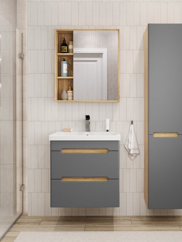 Мебель для ванной комнаты SanStar Diva 50 подвесная, графит софт, дуб вотан, раковина Moduo 50