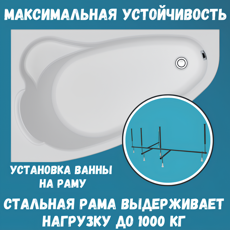Акриловая ванна 1MarKa Lil L Стандарт 2 140x90 см, угловая, левая, встраиваемая, белая, асимметричная, с каркасом, с сиденьем, со сливом-переливом