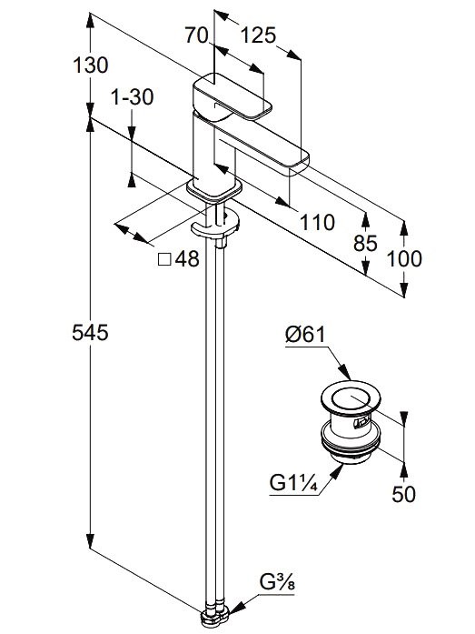 Смеситель для раковины Kludi Renon 42267N275 оружейная сталь PVD