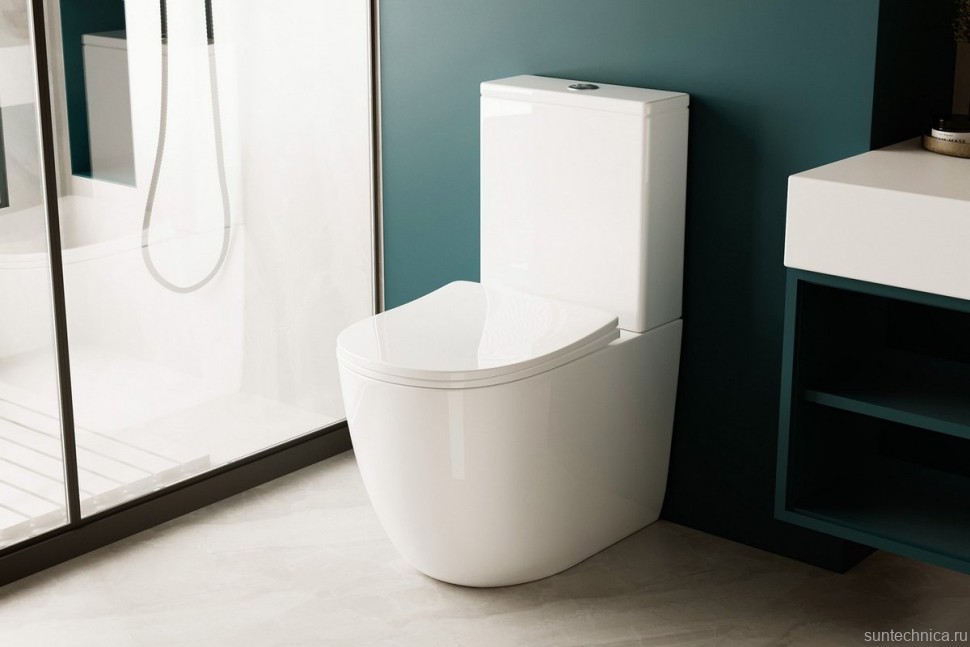 Унитаз-компакт напольный Abber Bequem AC1110T безободковый, с микролифтом, белый