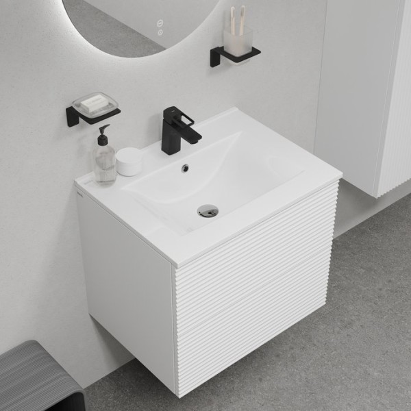 Тумба с раковиной IDDIS Bild 60 подвесная, 2 ящика, белая