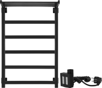 Полотенцесушитель электрический Secado Корсико 1 СП , 85x55 см, подключение справа, матовый черный, лесенка, с полкой