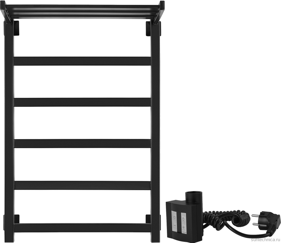 Полотенцесушитель электрический Secado Корсико 1 СП , 85x55 см, подключение справа, матовый черный, лесенка, с полкой