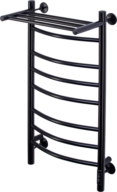 Полотенцесушитель электрический Comfysan Noumi EC-8 80x45 см, подключение справа, слева, матовый черный, лесенка, из стали, с полкой