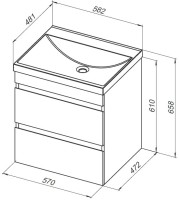 Тумба с раковиной Aquanet Нота new 60 подвесная, белая глнцевая