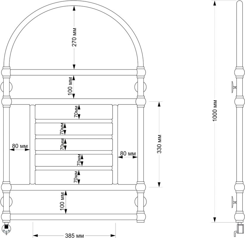 Полотенцесушитель электрический Secado Рим 4603777478360 105x65 см, подключение слева, бронза, лесенка, латунь