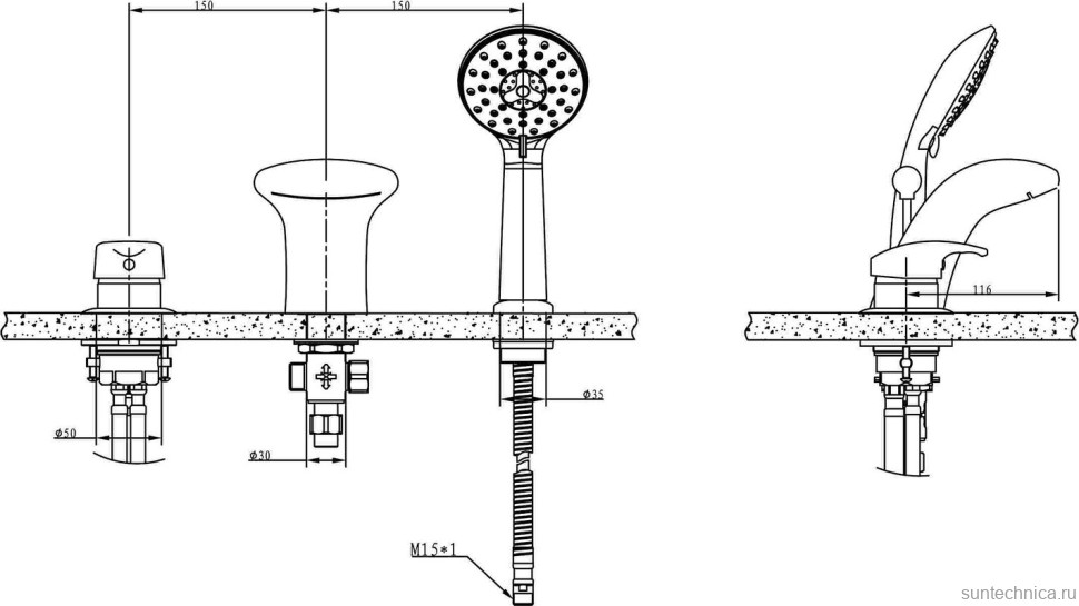 Смеситель на борт ванны Bravat Cobra F5140197CP-1-RUS