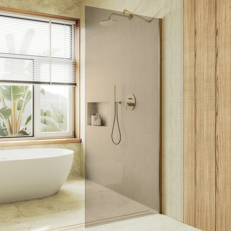 Душевая перегородка Maybahglass MGD-1353-3ш 99 см, профиль золото, стекло бронза