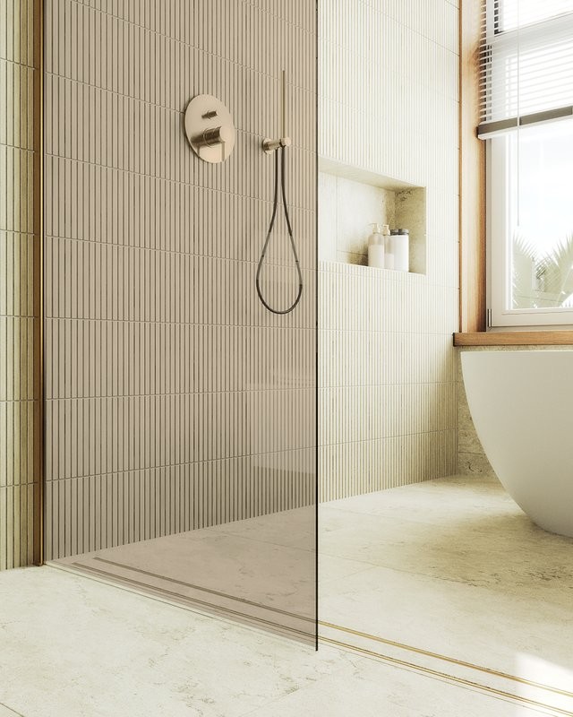 Душевая перегородка Maybahglass MGD-1353-3ш 99 см, профиль золото, стекло бронза