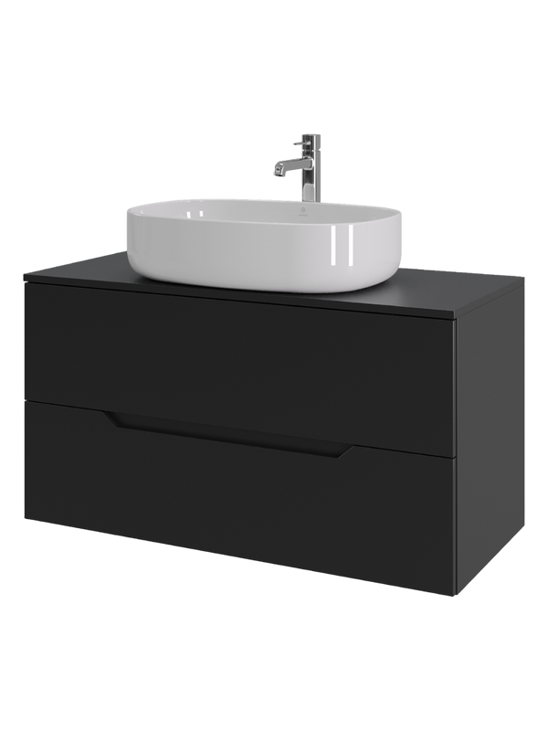 Тумба с раковиной Orange Line 100 подвесная, 2 ящика, матовая черная с раковиной B08-600W