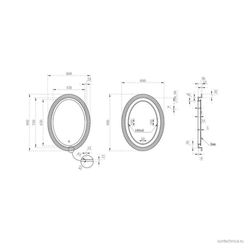Зеркало Abber Stein AS6601Violett 60х80 см, с подсветкой, с bluetooth-плеером, фиолетовое