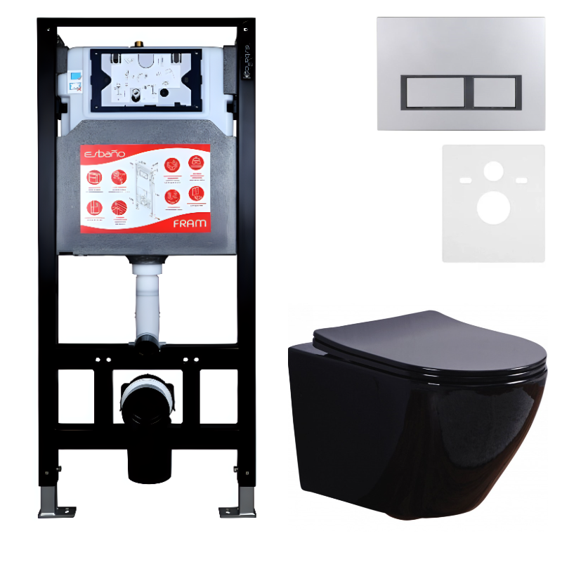 Комплект 3 в 1 Унитаз подвесной Esbano Azalea ESUPAZALB + Инсталляция Fram + Кнопка ESINPRK12MC цвет матовый хром