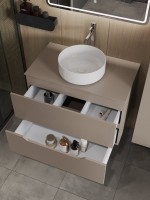 Тумба с раковиной Orange Line 80 подвесная, 2 ящика, матовый латте с раковиной B09-360W