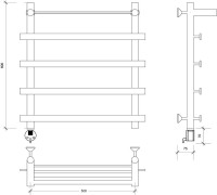Полотенцесушитель электрический Secado Понтида 1 СП, L 60x60 см, подключение слева, матовый черный, лесенка, с полкой