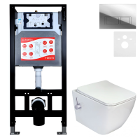 Комплект 3 в 1 Унитаз подвесной Esbano ESWBLEONWN + Инсталляция Fram + Кнопка ESINPRK12SC цвет глянцевый хром