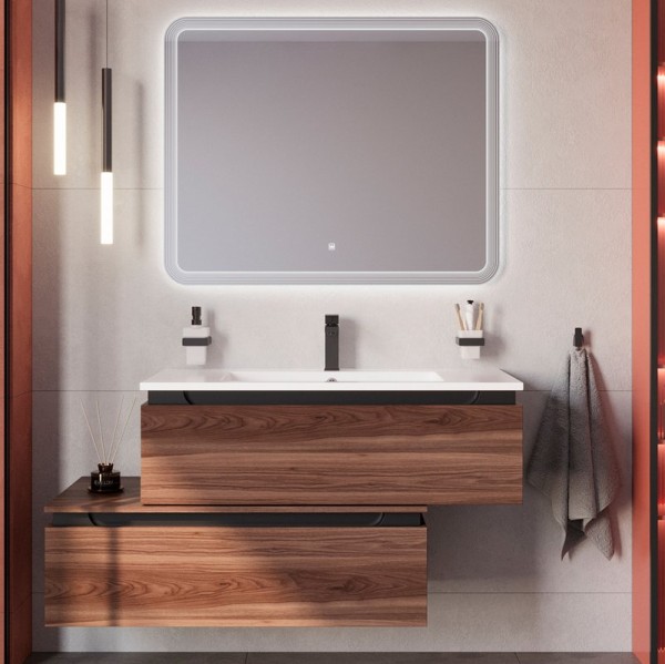 Мебель для ванной комнаты Cezares Slider 100 подвесная, 2 ящика, орех дымчатый