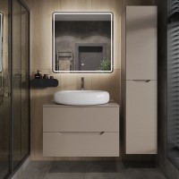 Тумба под раковину со столешницей Orange Line 80 подвесная, 2 ящика, матовый латте