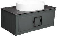 Тумба с раковиной La Fenice Cubo 90 подвесная, grigio, ручка черная, столешница черный мрамор, раковина белая матовая