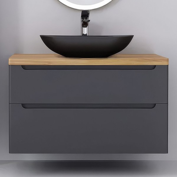 Тумба под раковину со столешницей Jorno Wood 100 серая, столешница темная